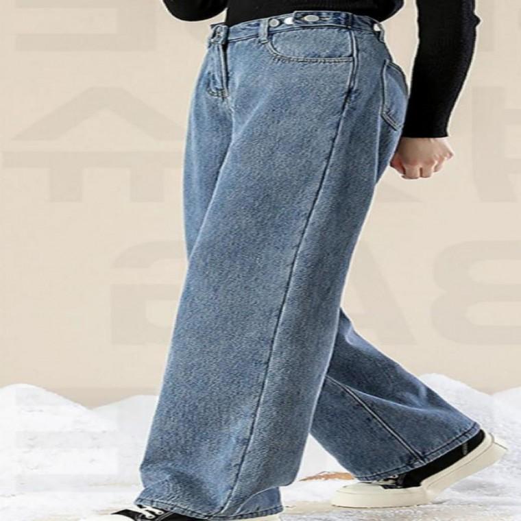 하이웨스트 여성 청바지 겨울 기모 허리조절 일자핏 기모 7부 여성 일자핏