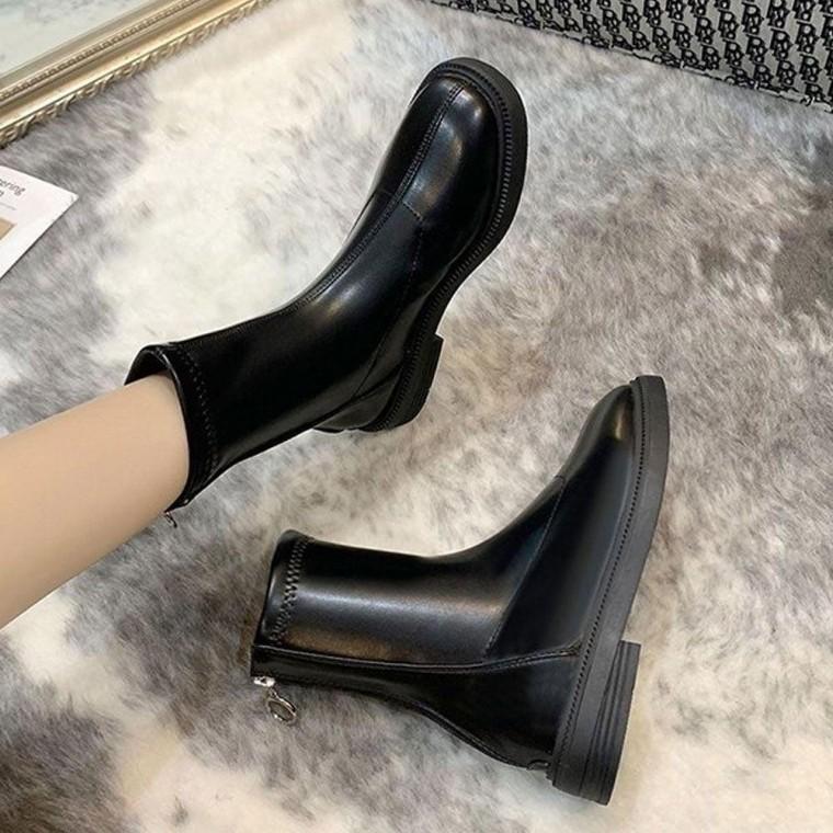 무드 어텀 스타일 스타일 지퍼 겨울 부츠 미들 방한 신발 어텀 스타일