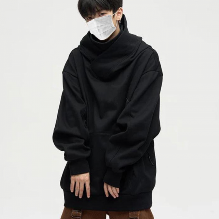 긴팔티 남녀공용 오버핏 넉넉한 후드티 하이넥 유니크 겨울후드티 편안한티