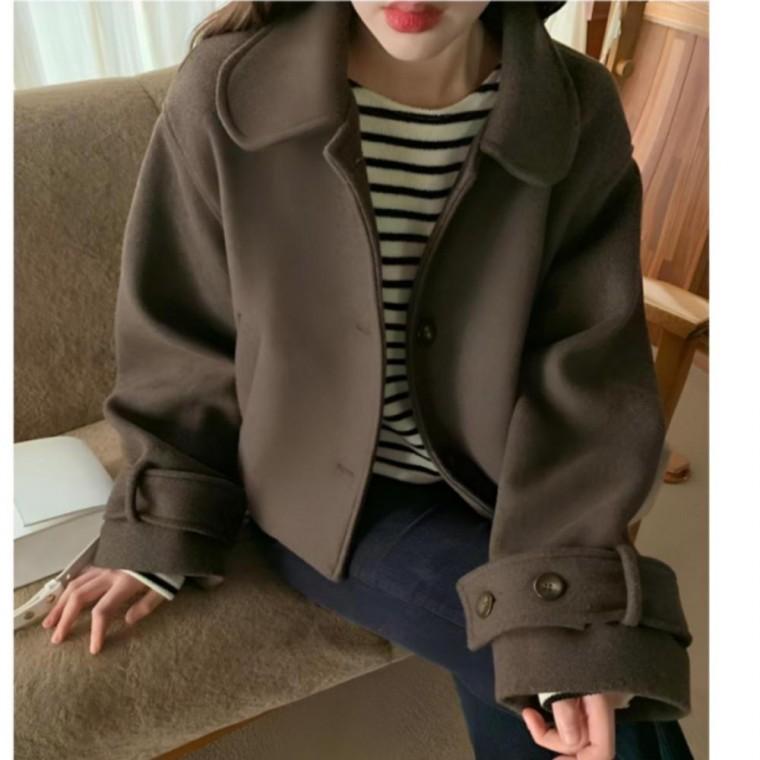 카라넥 여성 숏 아우터 기모 코트 싱글 캐주얼 겨울 카라넥 숏 싱글 코트