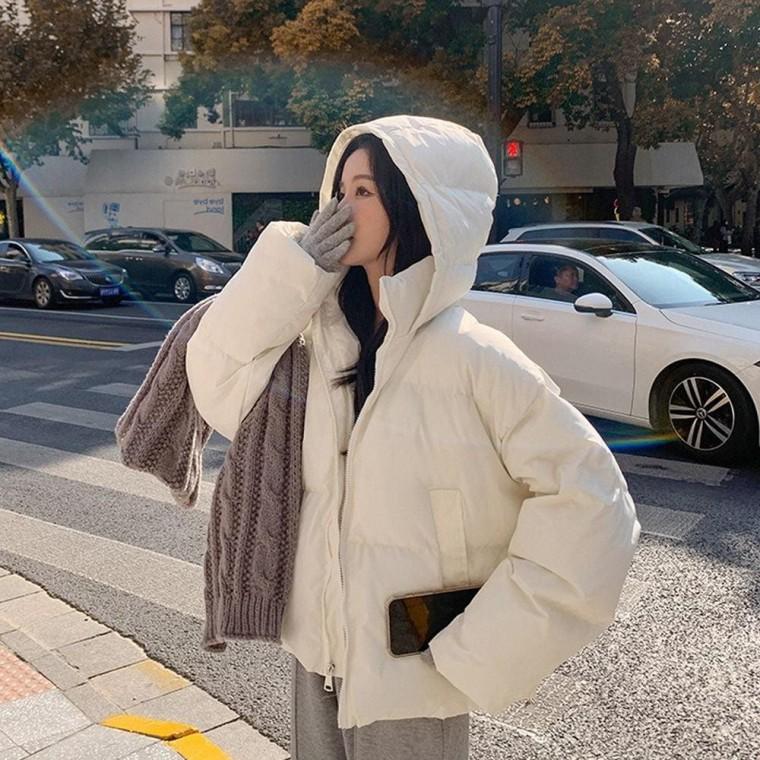 베이직 여자 여성 패딩 하이넥 잠바 겨울 점퍼 숏 후드 의류 숏 점퍼 패딩