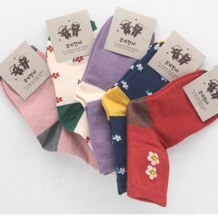 데일리양말 초등학생 학생양말 9-10세 양말선물 중목양말 발목플라워 국산양말 아동양말세트 5켤레