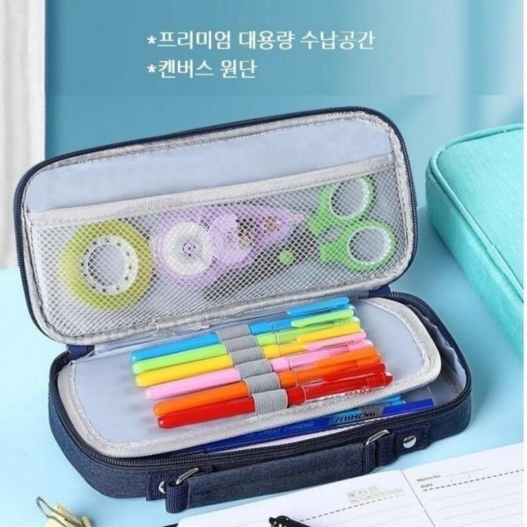 그레이 고급파우치 손잡이필통 필통 학생 대용량필통추천 넓은