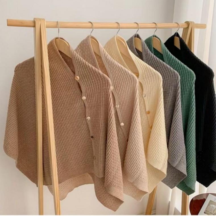 망토숄 니트 무지 케이프 어깨덮개 겨울숄 여성 망토 케이프 무지숄 단추