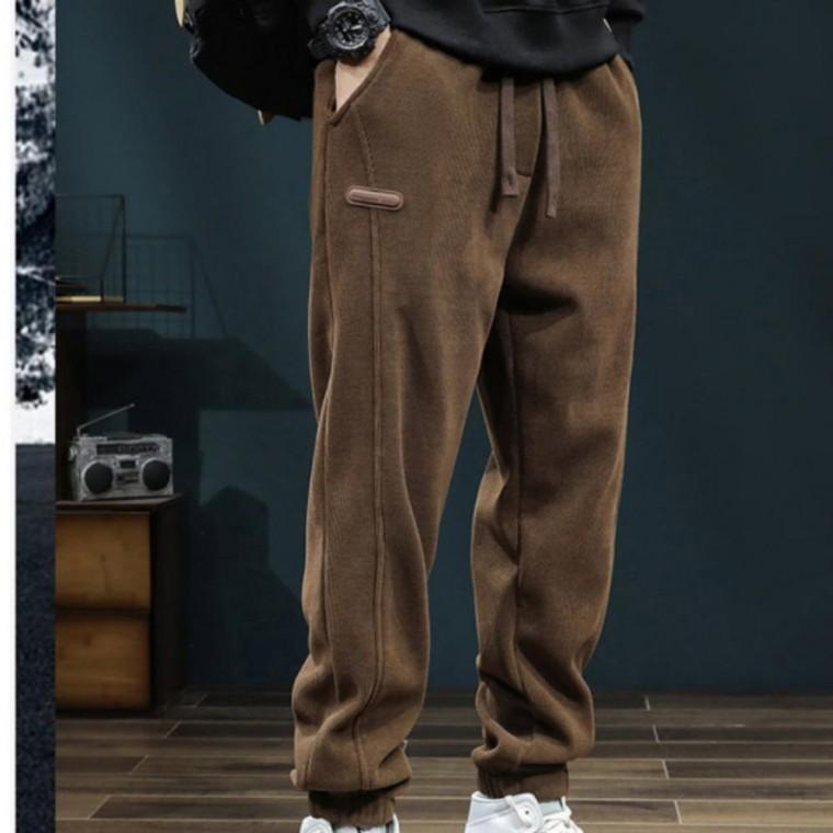 따뜻한 밴딩 팬츠 조거 남성 코듀로이 바지 겨울 기모 밴딩 바지 일자