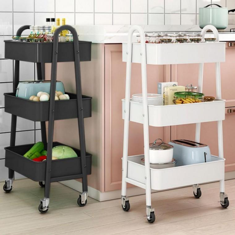 트롤리 3단 바스켓 트롤리 틈새장 수납식 이동형선반 카트 이동