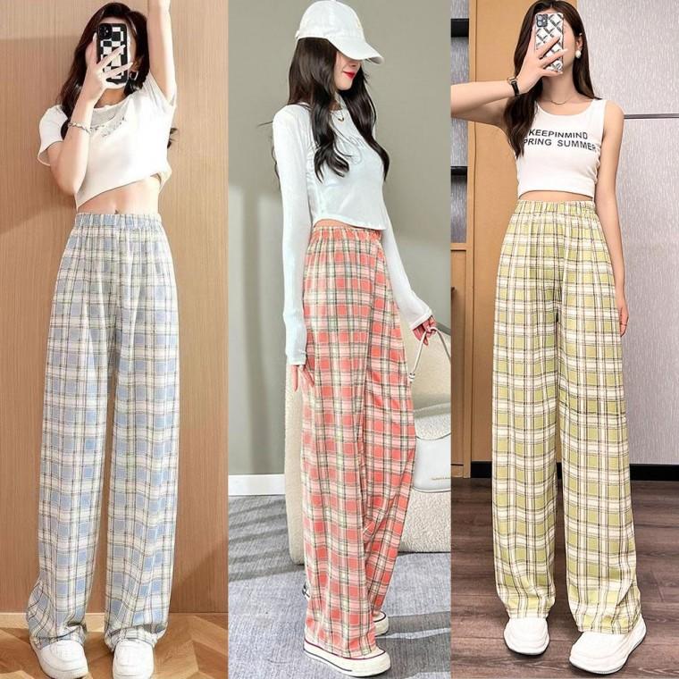 여성 체크바지 여름 시원한 고무줄바지 홈웨어