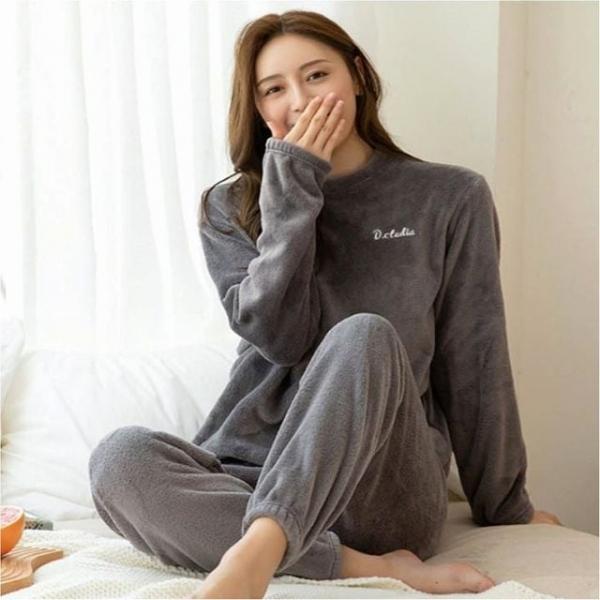 여성 극세사잠옷 수면잠옷 긴팔 긴바지 세트 겨울 홈웨어