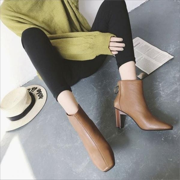 여성 앵클부츠 스웨이드 사각코 부티힐 첼시워커 구두