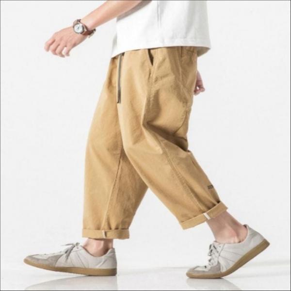 남성 와이드팬츠 밴딩 면바지 롤업 캐주얼 배기팬츠