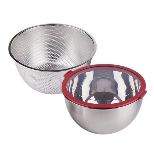 뚜껑 있는 스텐 볼 펀칭볼 20cm 2.8L 콤보 세트 눈금 계량 믹싱볼