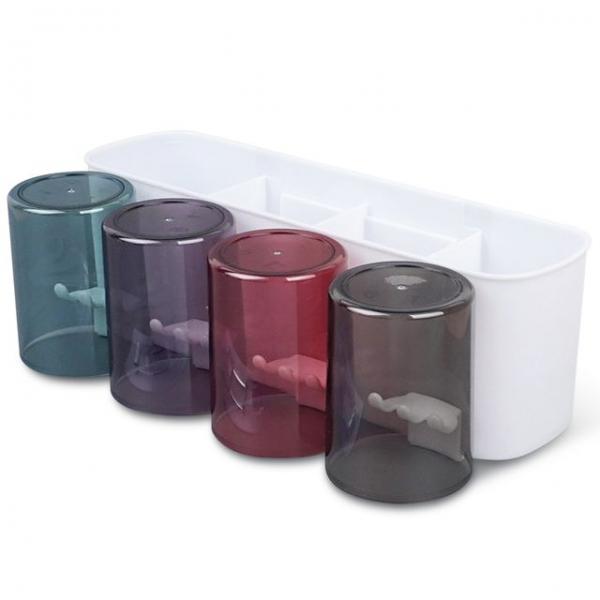 부착식 양치컵+칫솔꽂이 4인용 욕실칫솔걸이