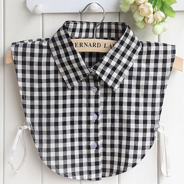 체크 레이어드 페이크 카라 넥케이프 넥페이크 셔츠