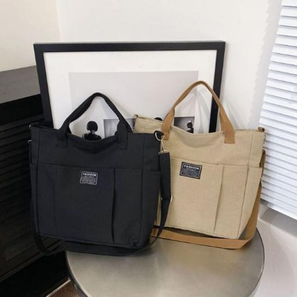 남녀공용 포켓 탄탄한 캔버스 백 에코백 텀블러 보조