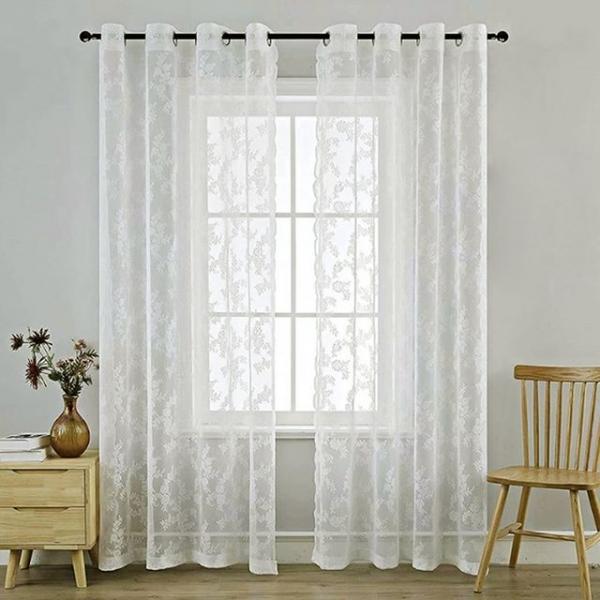베란다 흰색 커튼 속커튼 긴레이스 창문