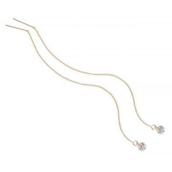 정품 14K GOLD 골드 큐빅 롱 체인 귀걸이