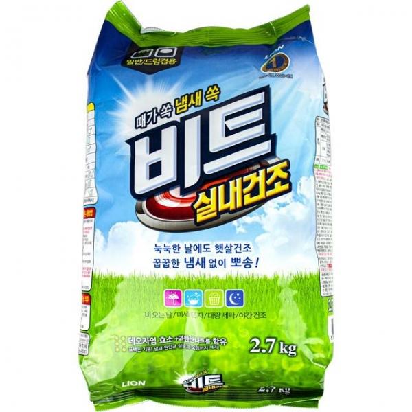 때가쏙비트 실내건조 드럼겸용 리필2.7kg 라이온 세제