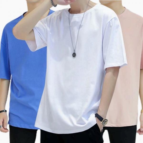 남녀공용 소매5부 무지 스판 오버핏 반팔티 티셔츠