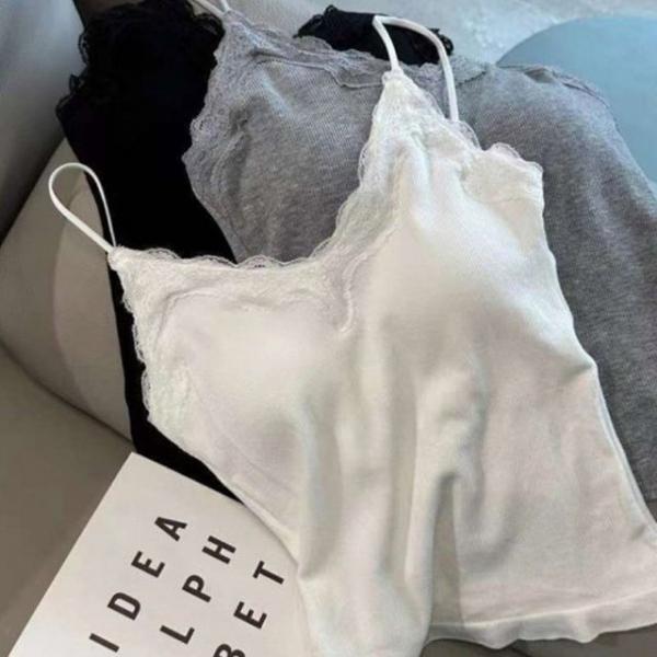 여자 캡내장 레이스 골지 끈나시 1P 여름 패션 이너