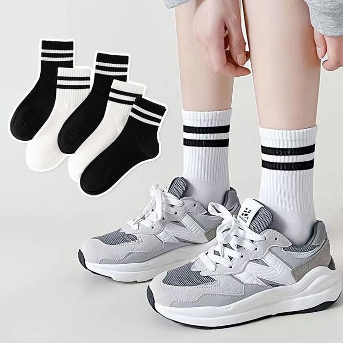 두줄 스트라이프 패션 양말 5P 1set /여성양말 학생양말 중목양말