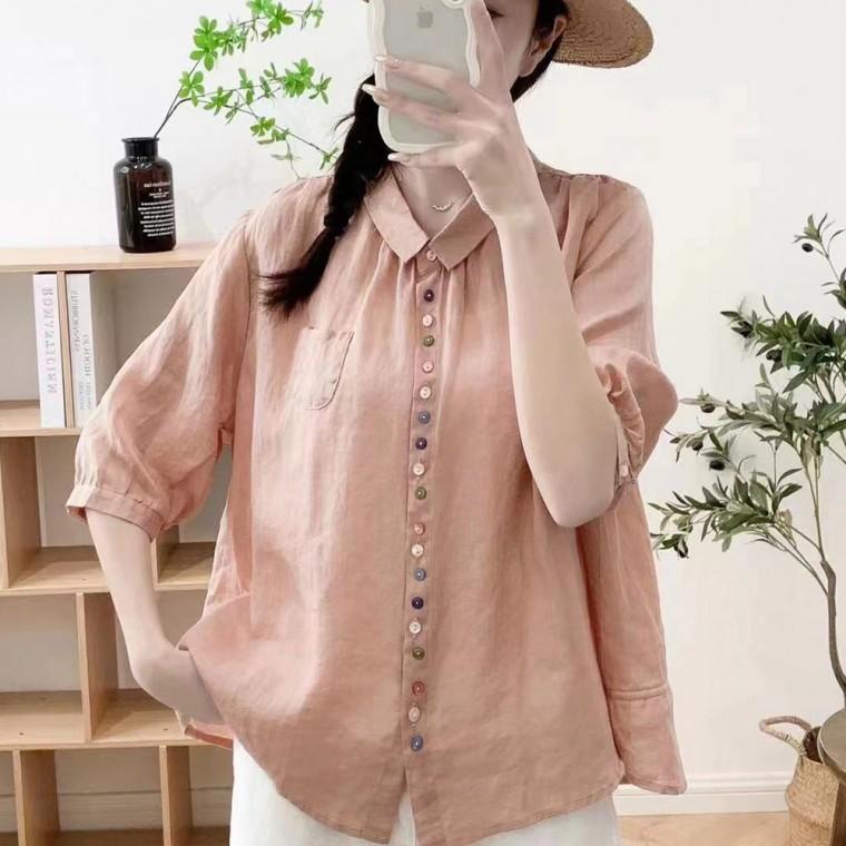 런칭특가 쿨 여성 블라우스 루즈핏 여성셔츠 7부 린넨 여성상의 엄마옷 여성셔츠 여름옷 여자옷