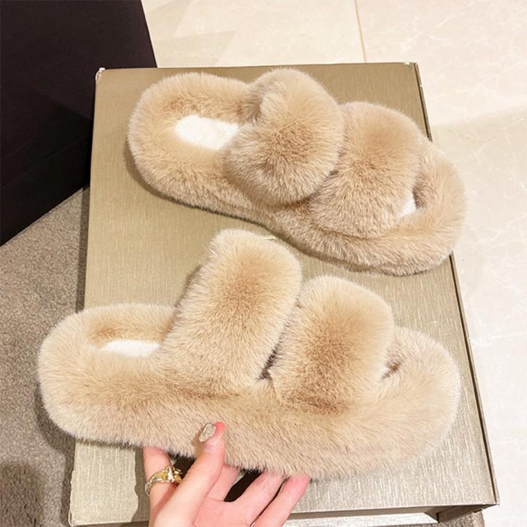잔량특가 통굽 퍼 샌들 여성 털슬리퍼 털실내화 스트랩 털신
