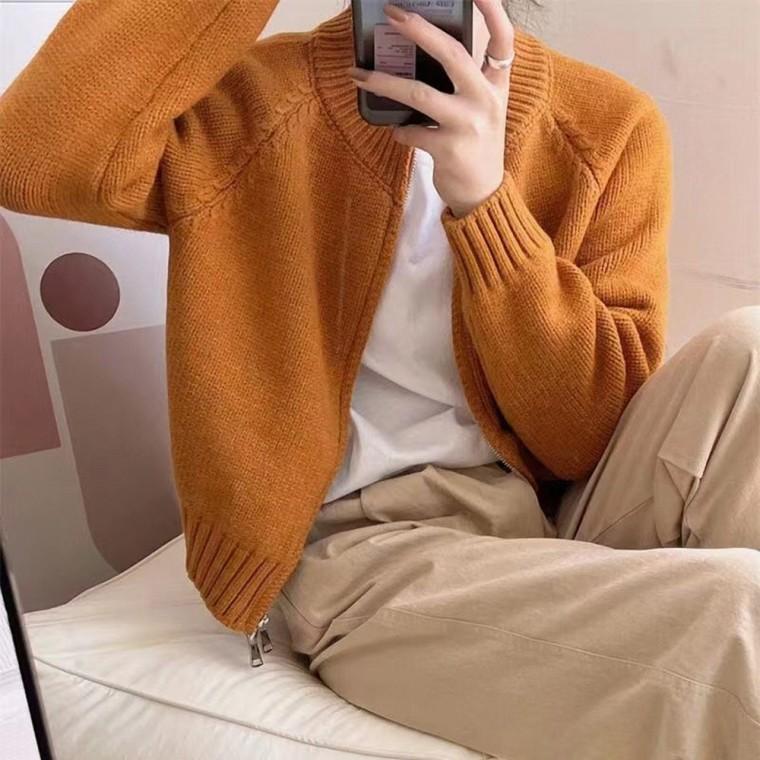 런칭특가 캐주얼룩 베이직 투웨이 집업 가디건 소프트 여성 라운드넥 니트 스웨터 07
