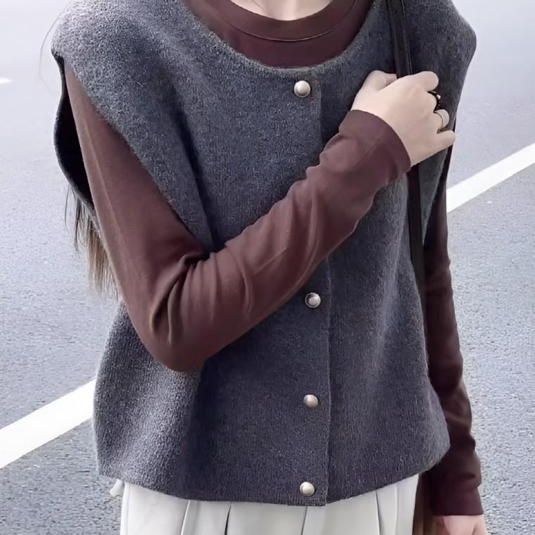 런칭특가 FW 울라이크 여성조끼 골드 버튼니트 조끼 베스트 데일리룩 레이어드 니트 09