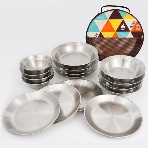 캠핑 무광 스텐레스 스틸16P 테이블 웨어 전용가방포함