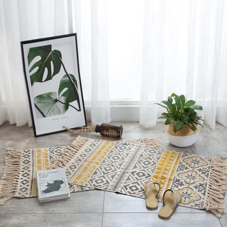 다세코 북유럽 인디언 빈티지 사각 미니러그 거실러그 소파매트 린넨 발매트 인테리어 침실 카페트