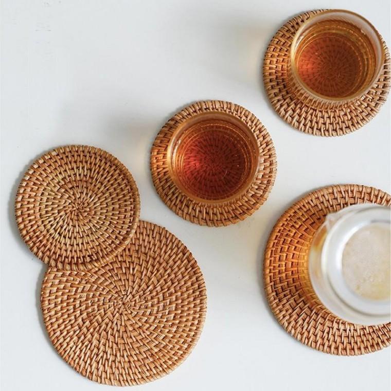 다세코 라탄 컵받침 16cm 티코스터 찻잔 나무받침대 홈카페 테이블매트 트레이받침대