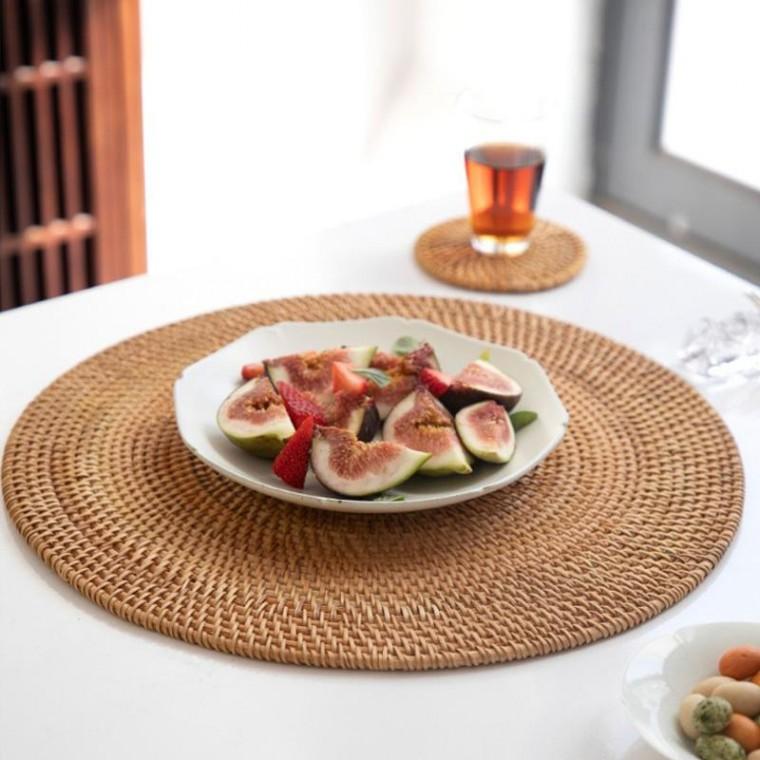다세코 라탄 컵받침 20cm 티코스터 찻잔 나무받침대 홈카페 테이블매트 트레이받침대