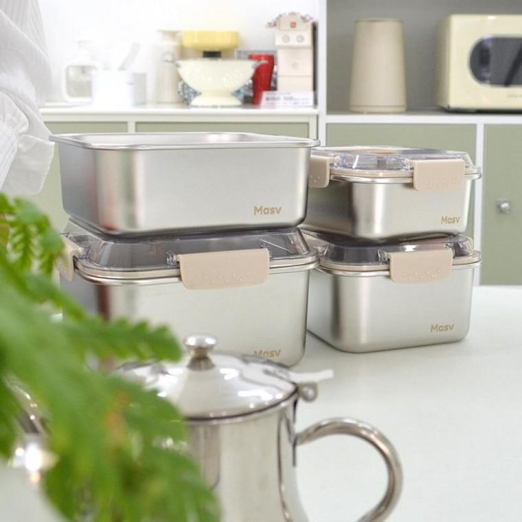 마시뷰 스텐304 밀폐용기 스텐용기 냉동용기 전자렌지가능 반찬통 대용량 스테인리스 김치통 보관용기