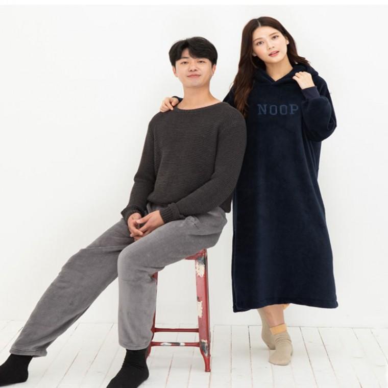 수면잠옷원피스 극세사 따뜻한 여성 겨울 수면 잠옷 후드 원피스 파자마