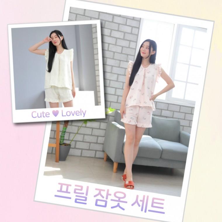 면 프릴 나시 세트 홈웨어 파자마 홈드레스 잠옷 여름잠옷