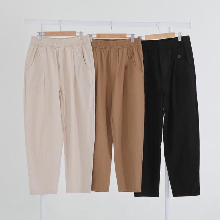 린넨 세미 배기 팬츠 단추바지 일자바지 린넨바지 마바지 8부 밴딩팬츠
