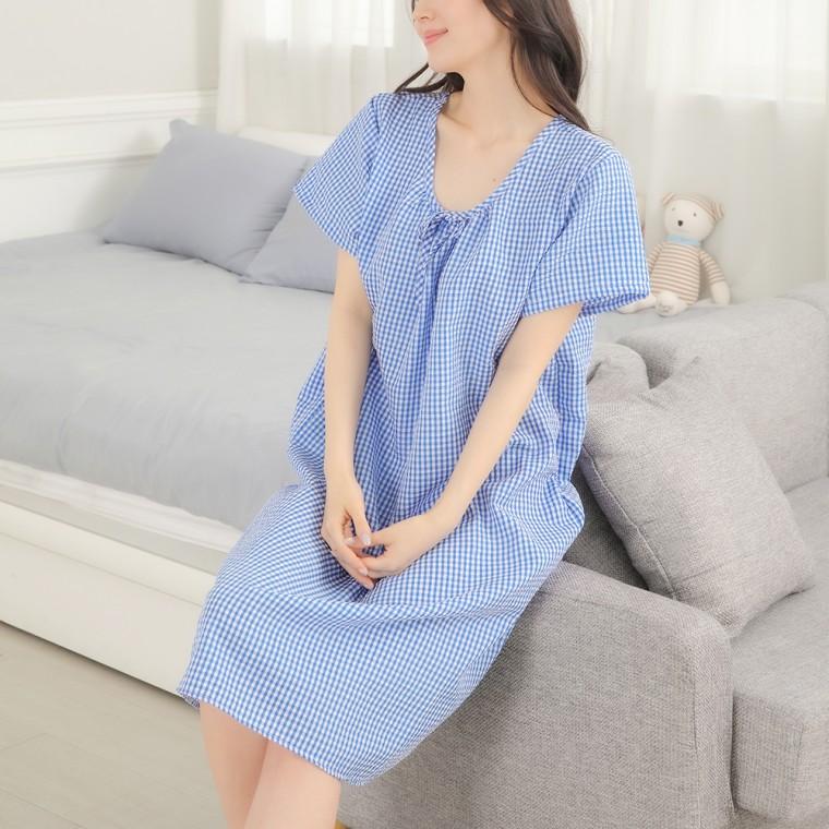 지지미 원피스 파자마 시원한 잠옷 여성용 여름 나시 반팔 귀여운 임산부 빅사이즈 여자 홈웨어