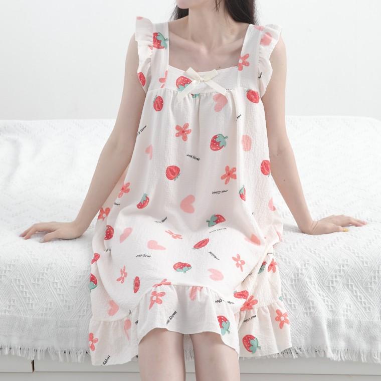 프릴베베 리본 지지미 나시 원피스 파자마 / 여름 잠옷 홈웨어