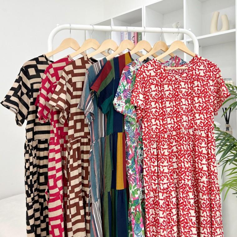 여름 아사면 브이넥 반팔 원피스 바캉스 휴양지 허리스트링원피스