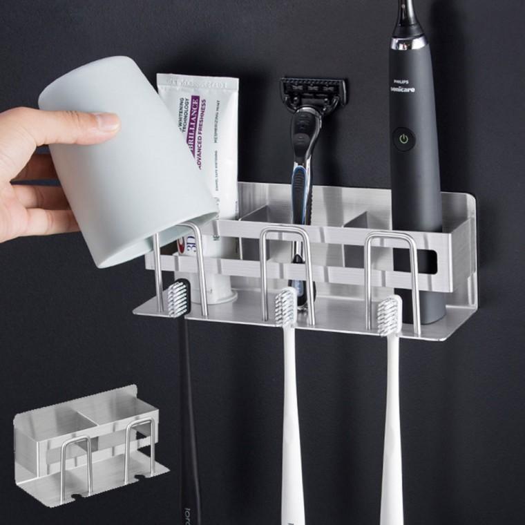 [미르]무타공 스테인레스 다용도 칫솔걸이 2인 3인 치솔꽂이 욕실 수납