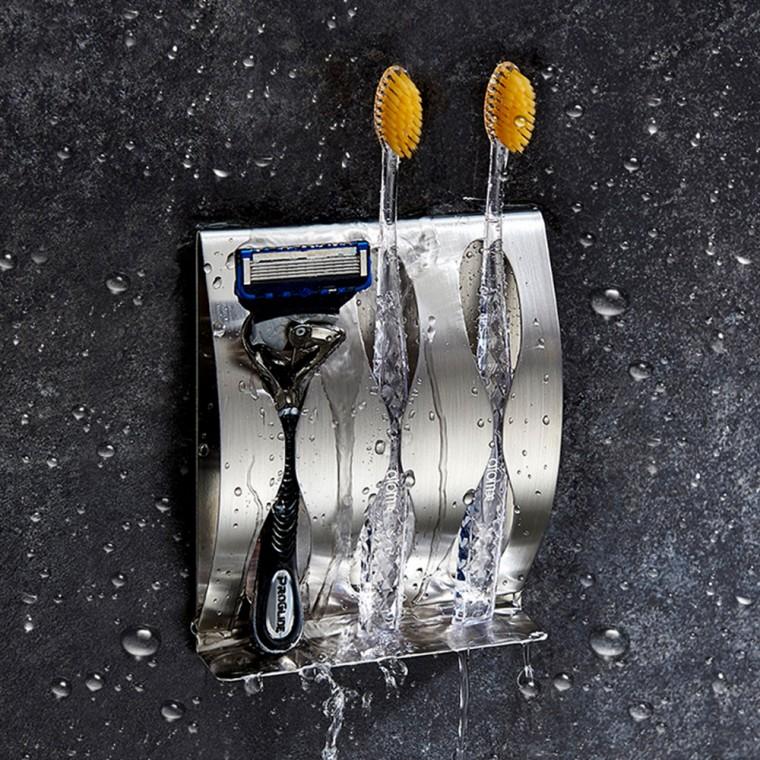 [미르]무타공 WAVE 스테인레스 치솔꽂이 면도기 칫솔 걸이 2공 3공 욕실 스텐 수납