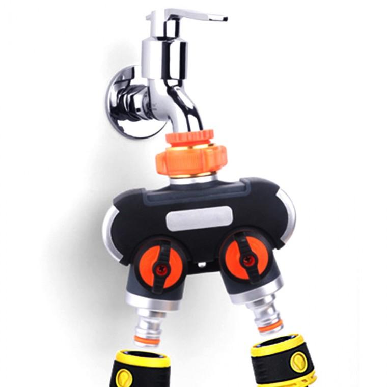 프리미엄 2구 수도분배기 세차 청소 정원 베란다 세탁기 다용도 2구 수도꼭지