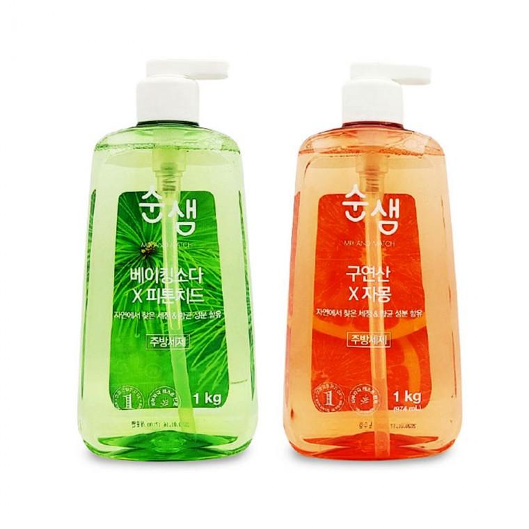 [미르]애경 순샘 1kg 주방세제 베이킹소다 피톤치드 구연산 자몽 주방 세제