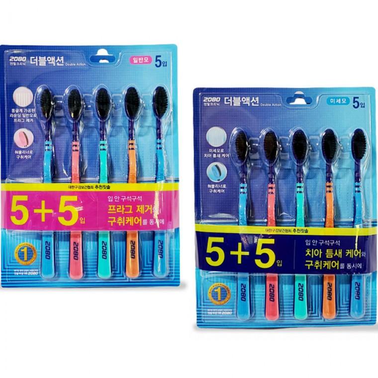 2080 더블액션 칫솔 10개입 프라거제거 구취케어 일반모 미세모 치솔