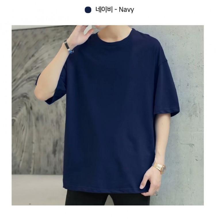 남녀공용 사계절 소매 5부 스판 오버핏 무지 반팔티