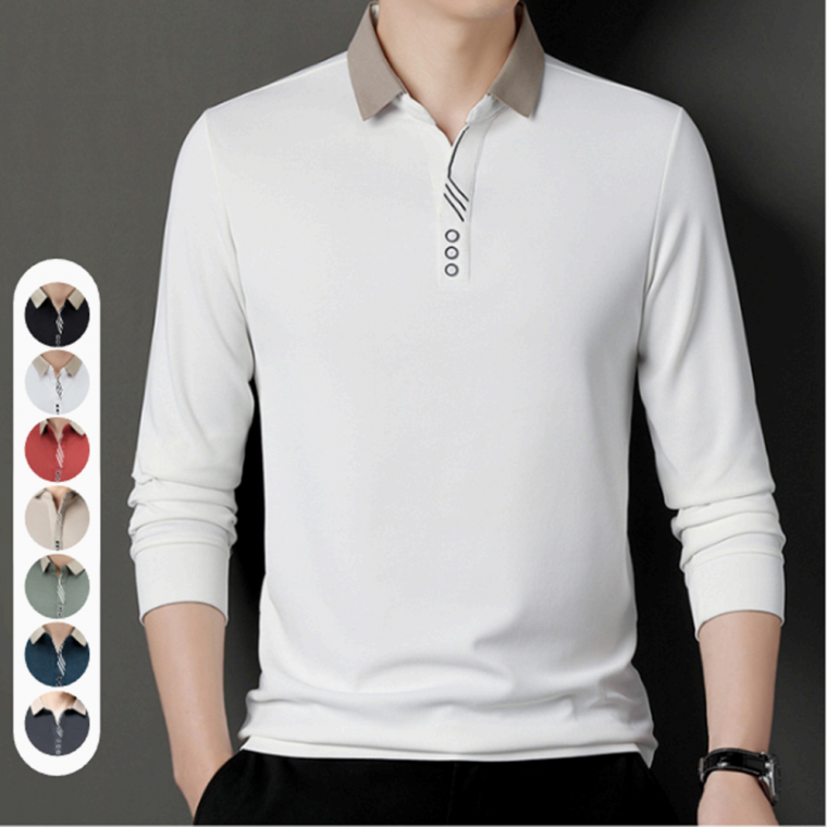 V넥 투톤베이직 데일리 카라 골프 긴팔 티셔츠