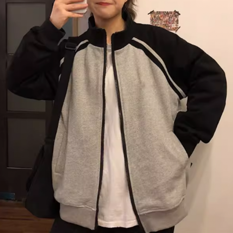 남녀공용 투톤배색 기모 하프집업자켓 재킷