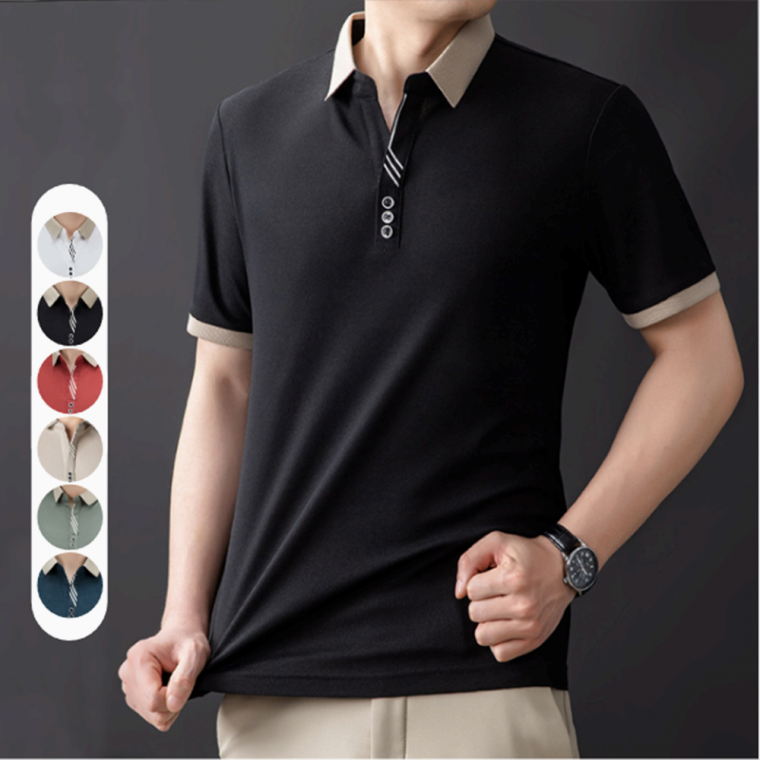 V넥 투톤베이직 데일리 카라 골프 반팔 티셔츠