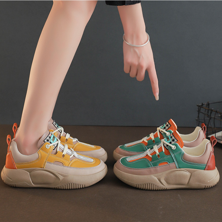 여성 키높이 4CM 통굽 투톤 배색 스니커즈 운동화