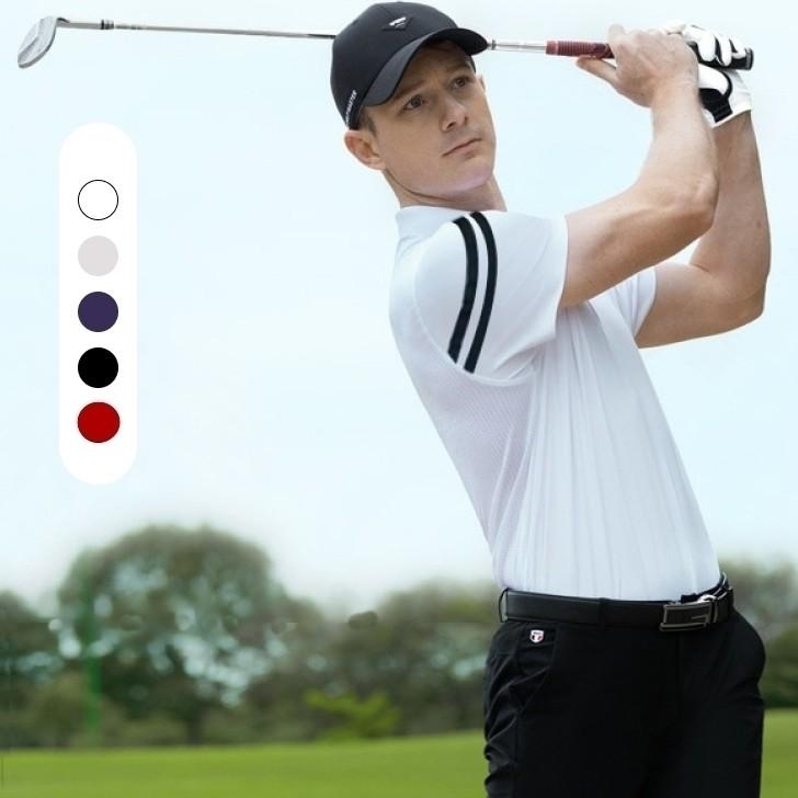 남자 여름 헨리넥 2줄 골프 반팔 쿨링 티셔츠